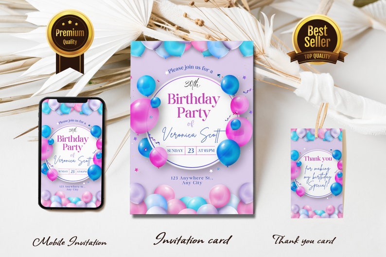 Editable Elegant Birthday Invitation TemplateBirthday Party