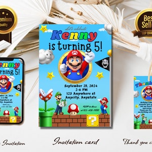 Editable Super Mario Invitation Template | Mario and Luigi Birthday Party | Mario theme Birthday Invitation | Print and/or Electronic Invite