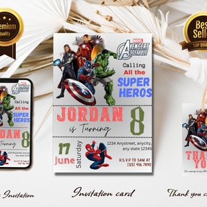 Bearbeitbare Avengers montieren Einladungsvorlage | Avengers Thema Geburtstagsparty | Kindergeburtstagseinladung | Print und/oder Elektronisch einladen