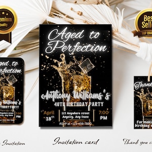 Editable Whiskey theme Birthday Invitation Template | Whiskey Splash Birthday Party | Elegant Invitation | Print and/or Electronic Invite