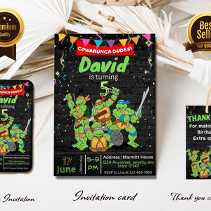 Editable Turtle Birthday Invitation | Printable Ninja Invite, Turtle Evite, Editable Canva Template | Instant Download