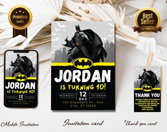 Editable Superhero Invitation Template | bat guy Party | Kids Birthday Invitation | boy and girl party| Print and/or Electronic Invite B2