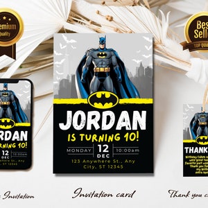 Editable Superhero Invitation Template | bat guy Party | Kids Birthday Invitation | boy and girl party| Print and/or Electronic Invite