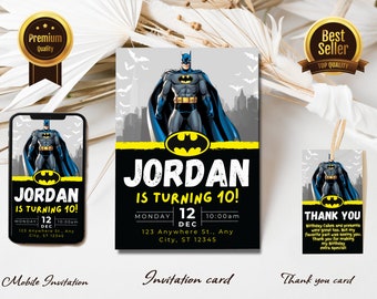 Editable Superhero Invitation Template | bat guy Party | Kids Birthday Invitation | boy and girl party| Print and/or Electronic Invite