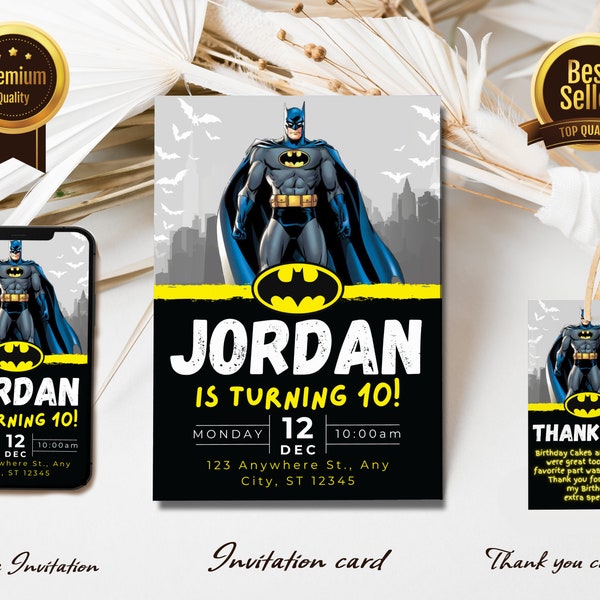 Editable Superhero Invitation Template | bat guy Party | Kids Birthday Invitation | boy and girl party| Print and/or Electronic Invite
