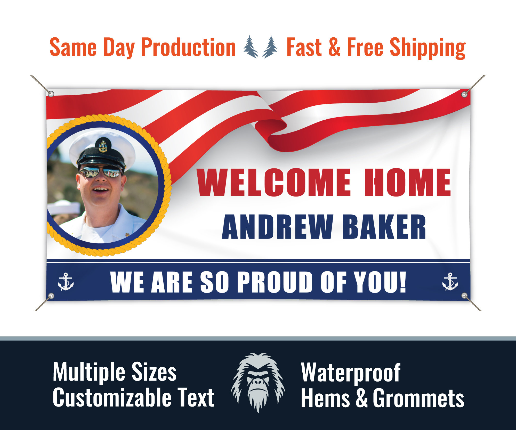 Welcome Home Sailor Custom Vinyl Banner With Photo, Military Banner, US ...