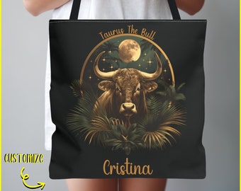 Personalized Taurus Zodiac Tote Bag Customized With Your Name, Unique Gift Idea For Her Gift Idea For Taurus Horoscope Sign Custom Tote Bag