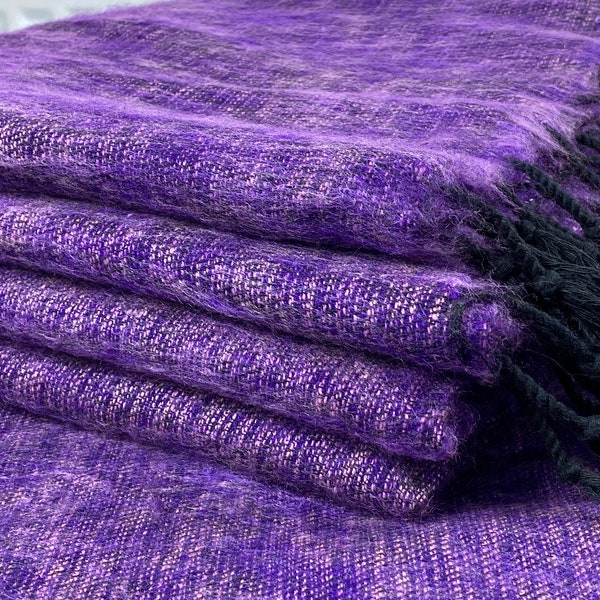 Laine de yak multicolore violet, vermillon, orange, rouge couverture châle surdimensionné doux/jeté écharpe de méditation fait main népal