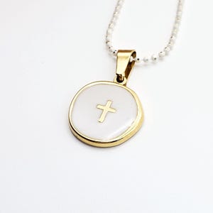 White Enamel Cross Necklace Pendant Gold Plated Micro Ball Adjustable Chain Christian Dainty Boho Child or Adult Gift Free Shipping