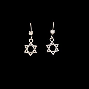 Dainty Sterling Silver Star of David CZ Earrings - Dangle Drop - Minimlaist Dainty - Jewish Jewelry Gift for Child or Adult