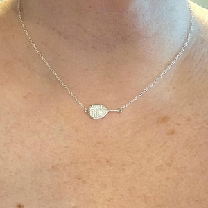 Pickleball Necklace Pendant CZ Pave Racket Adjustable Sterling Silver Chain Handmade Perfect Gift for Pickleball Lover Dainty Minimalist