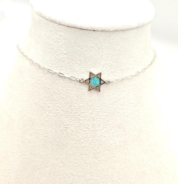 Star Of David Pendant, Lab-Created White Fire Opal, Silver Filled, Nickel-Free