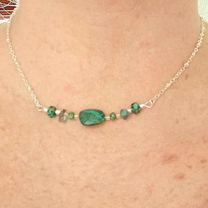 Sterling Silver Green Chrysocolla Chalcedony Necklace Pendant Choker African Turquoise Tourmaline Boho Adjustable Chain Gift Free Shipping