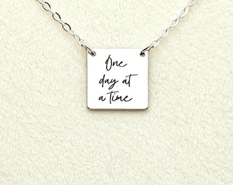 One Day at a Time Necklace: Sterling Silver AA NA Sobriety Pendant
