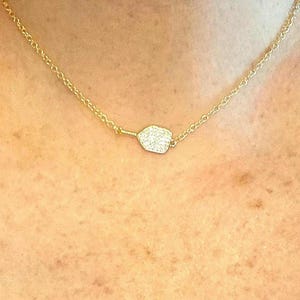 Pickleball Necklace Pendant CZ Pave Racket Adjustable Gold-Plated Chain Handmade Perfect Gift for Pickleball Lover Dainty Minimalist