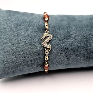 14k Gold-plated CZ Dragon Bracelet - Adjustable Slide Chain 7 to 9 Inches - Red Orange Dragon&#39;s Blood Gemstone - Pink Yellow Spinel Beads