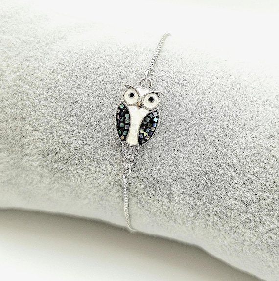 Handmade Owl Bracelet Abalone Shell Inlay Adjustable Steel