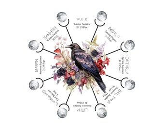 Rueda del Año Descarga imprimible, Calendario Pagano, Calendario Wiccan, Calendario de Brujería, Decoración del Altar, Calendario Sabbats