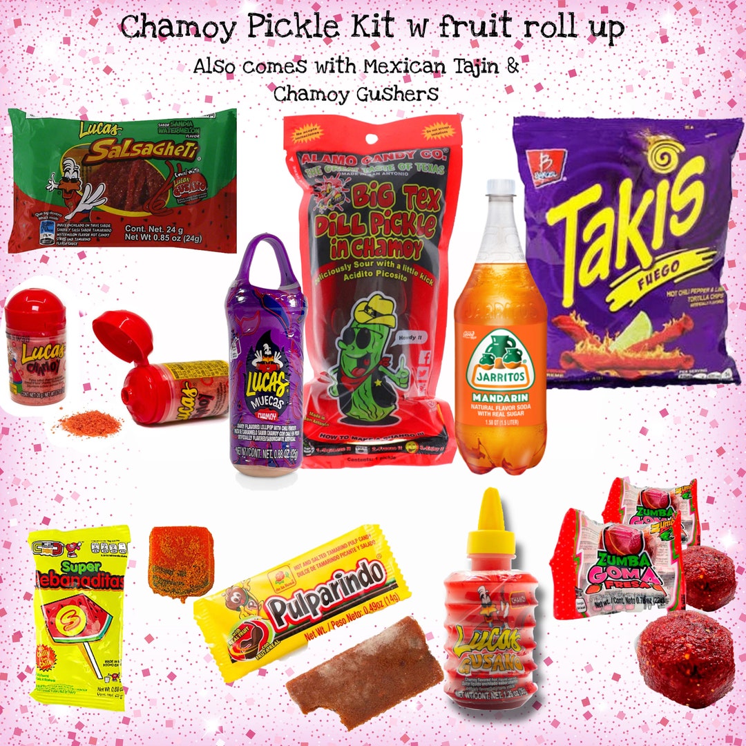 13 ITEMS Chamoy Pickle Kit With Side of Chamoy Covered Gushers, Tajin