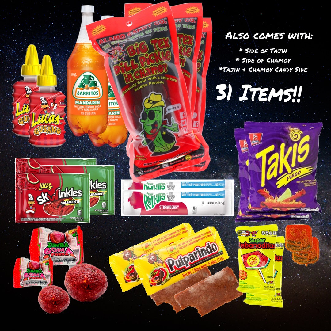 Large Chamoy Pickle Kit W Side of Tajin Chamoy & Gummy Worms. Etsy