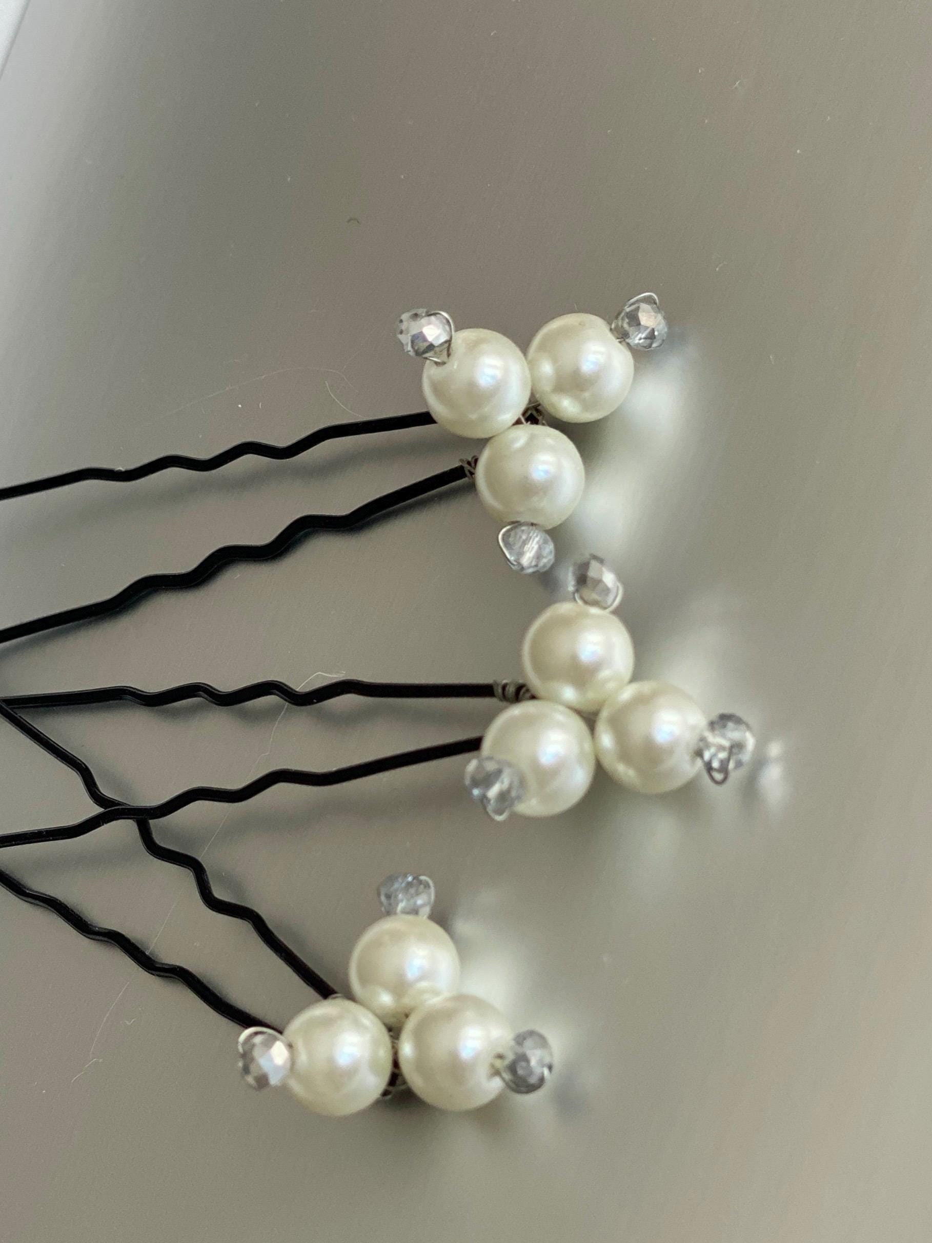 Minimalist Pearl Hair Pins, Silver Wedding Hair Accessories  display picture 1