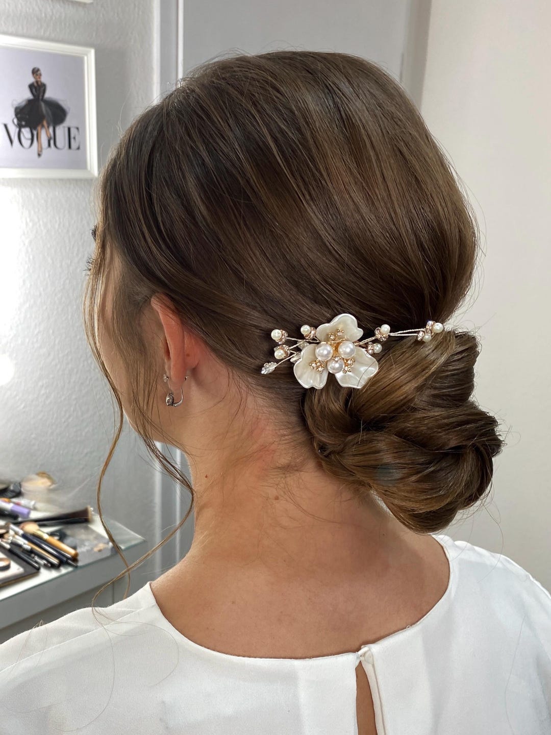 LOHGOU Braut-Haarkamm Mit Blumen & Perlen – Goldener Seitenscheitel Für Hochzeit, Party Oder Festliche Anlässe
