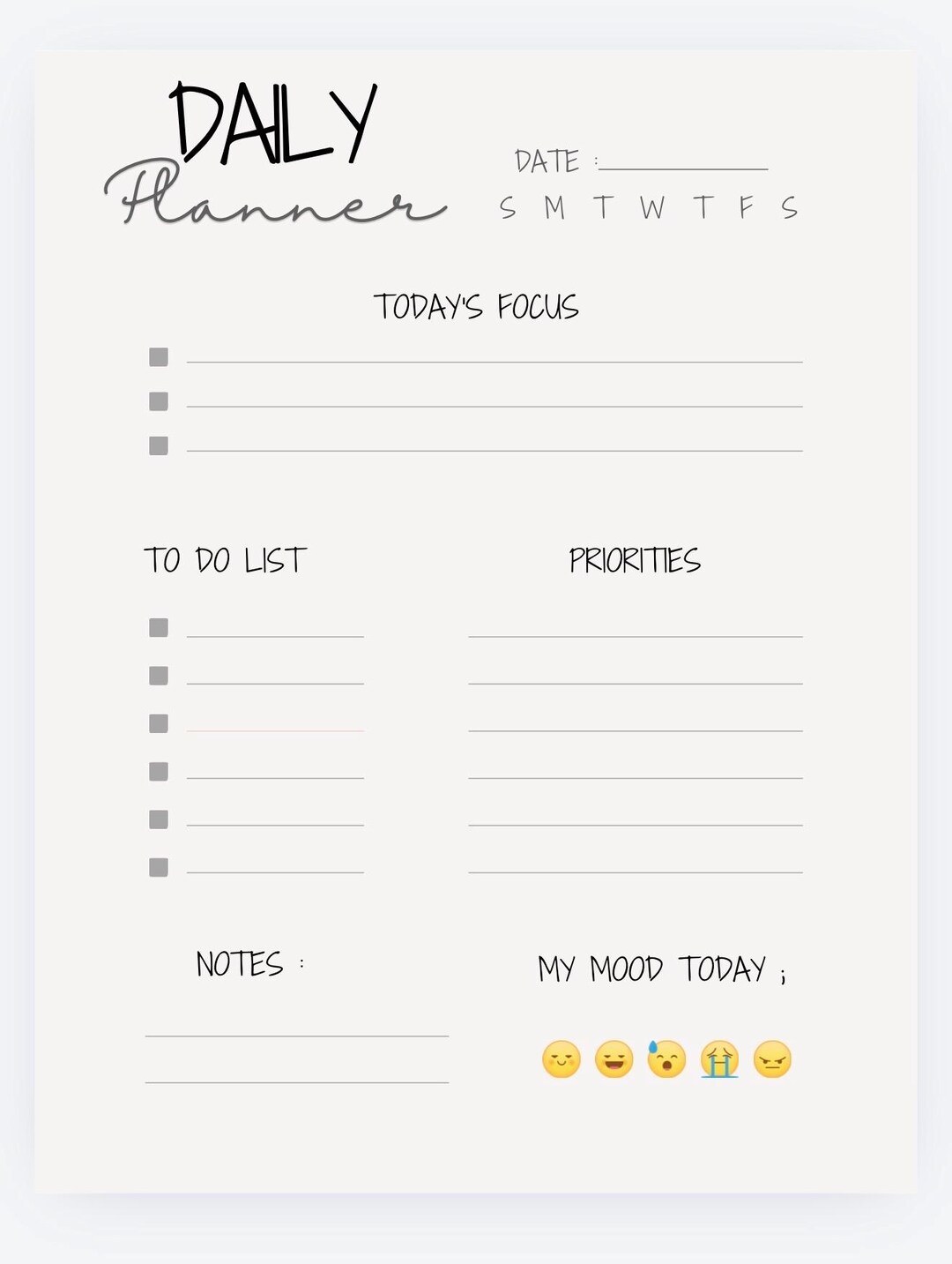 Daily Planner Printable | Minimalist Productivity Planner | to Do List ...