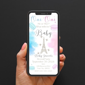 Oui Baby Macaron Invitation, Oui Baby Paris Invitation, Oui He or She, French Macaron, Gender Reveal