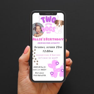 Two Let the Dogs Out Birthday Invitation, Pink Puppy Two Invitation, 2nd Birthday Puppy Dog Party