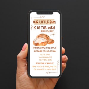 Bun In The Oven Baby Shower Invitation, Cinnamon Bun, Little Bun, Baby Pastries, Baby Shower Invitation