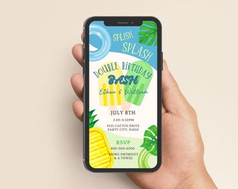 Pool Double Birthday Invitation, Popsicle Double Birthday Invite, Joint Pool Party, Boys Joint Birthday, Splish Splash Invitation