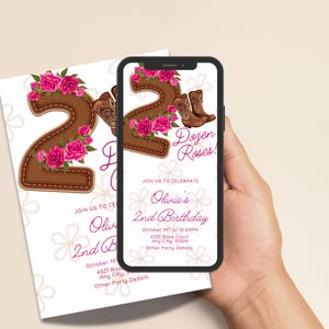 Two Dozen Roses Invitation, Rose 2nd Birthday Invitation, Rose Country Invitation, Two Dozen Roses Birthday