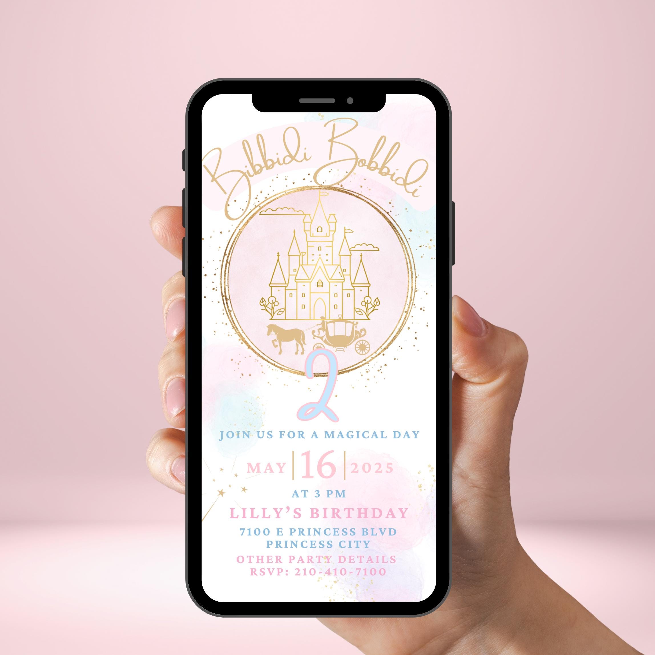 Bibbidi Bobbidi Two Invite, Cinderella Two Birthday Invitation, Bibbidi ...