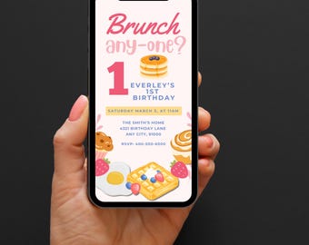 1st Birthday Brunch Invitation, Brunch Anyone 1st Birthday Invite, Rise and Shine Invitation, Pancake Birthday Invite