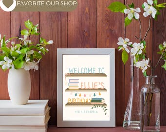 Chapter Book Birthday Sign, Childrens Storybook Birthday Party, Book Welcome Sign