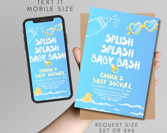 Summer Baby Shower Invite, Pool Baby Shower Invitation, Beach Baby Shower, Splish Splash Baby Shower