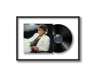 Michael Jackson 'Thriller' LP Custom Wall Art Decor - Authentic Vinyl Record Shadowbox Frame, Black/White Frame, Iconic Music Art