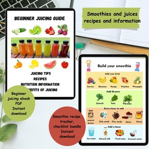 Juicing and Smoothie Recipe Ebook: Beginner Guide, Checklists (Digital Download)