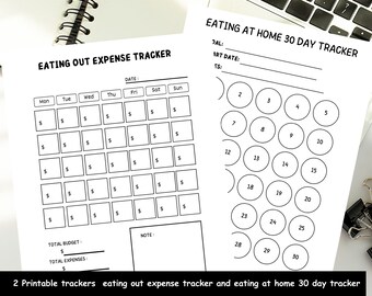 Printable monthly food expense tracker, Eating at home 30 day tracker, eating out tracker, budget tracker, health and expense tracker