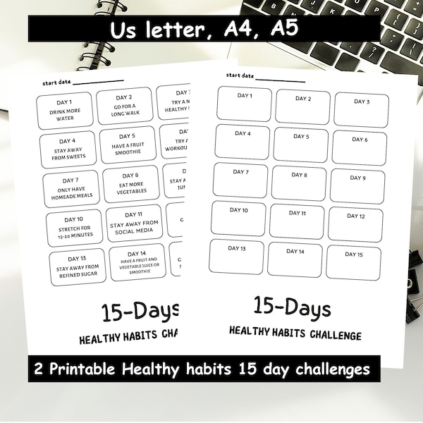 Printable healthy habits challenge, Healthy habits tracker, 15 day healthy challenges, workout and healthy meal challenges, instant download