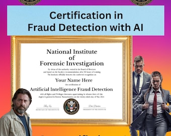 Fraud Detection with AI Certificate, certification, fictitious school, authentic looking, great for your office