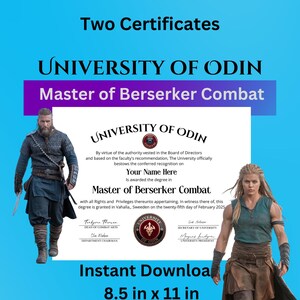 Berserker Kampfdiplom mit goldenem Siegel, printable, Replik, Abschluss, Abschlusszertifikat, fiktive Schule, Siegel in lateinischer Sprache