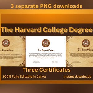 Havard College Degree, Universität, mit goldenem Siegel, zum Ausdrucken, Replik, Abschluss, Abschlusszertifikat, fiktive Schule und Abschluss