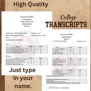 Universität von Odin Transkripte, Siegel, printable, Replik, Graduierung, Abschriften, fiktive Schule, signiert, vom Standesamt, offiziell