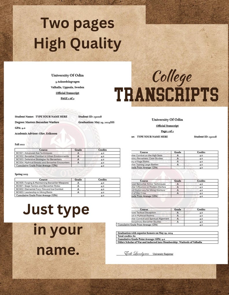 University of Odin Transcripts, Seal, Printable, Replica, Graduation ...