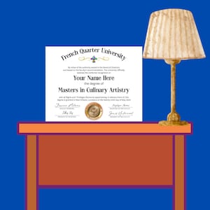Diplôme universitaire du quartier français avec sceau en or, imprimable, réplique, diplôme, certificat de fin d'études, école fictive, sceau en français