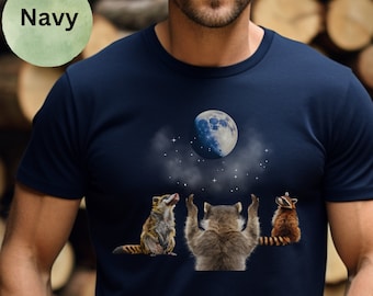 Racoon Moon Short Sleeve Tee, funny racoon lover shirt, funny racoon T-shirt, racoon howling shirt, racoon meme shirt, trash panda shirt