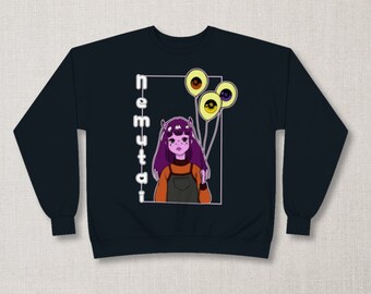 Demon Girl with Balloons, Cute Unisex Sweatshirt, Womens, Mens