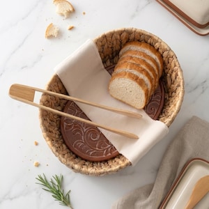Bread Warmer Basket with Warming Stone, Sourdough Bread Basket, Bread Warmer Set with Tongs, Kitchen Gift, Housewarming Gift, Bread Lover Gi