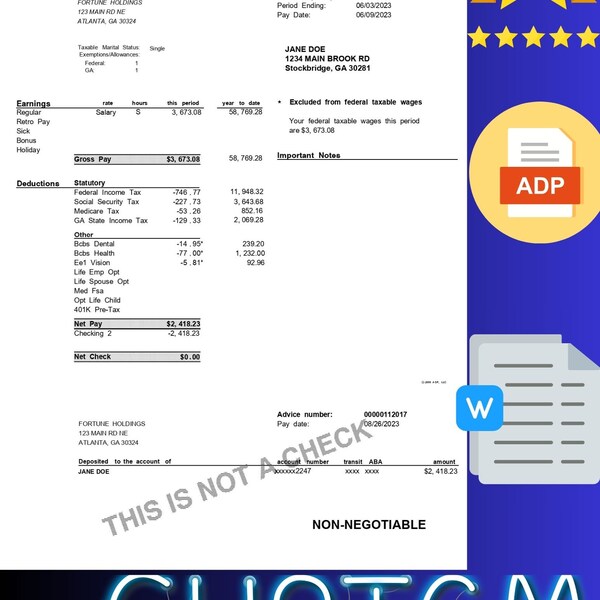 Paystub Template Etsy Paystub Template Etsy